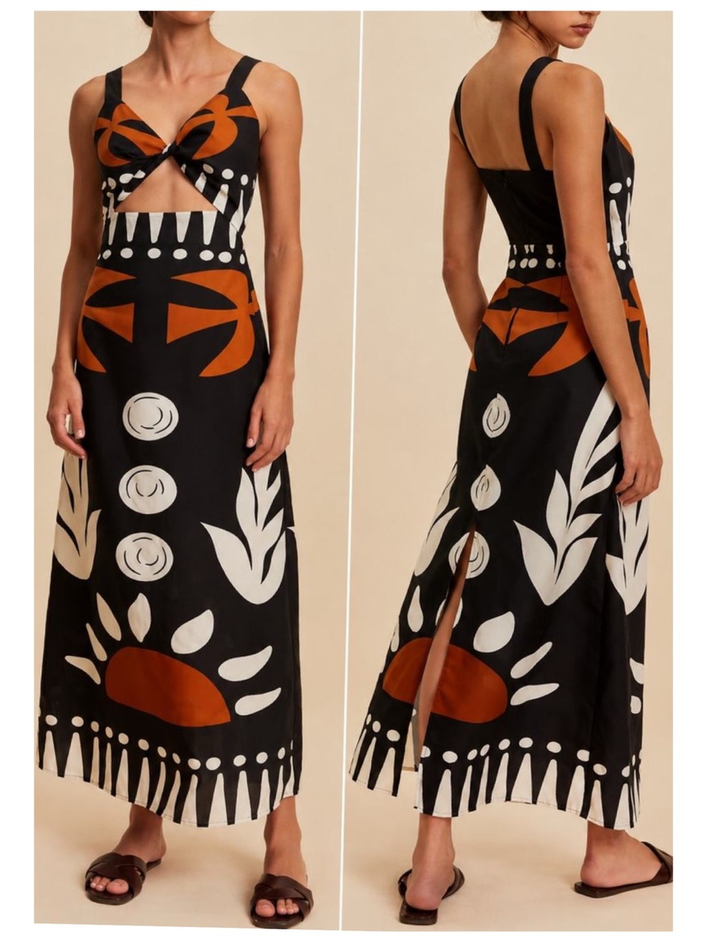 NWT Commense Printed Cut Out Maxi Dress Women’s L Multicolor